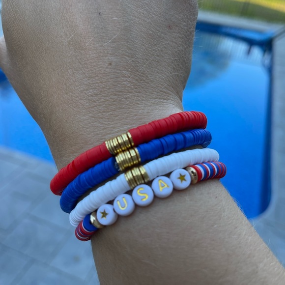 Patriotic bracelet stack, red white and blue bracelets, 4th of July bracelets - Picture 2 of 4